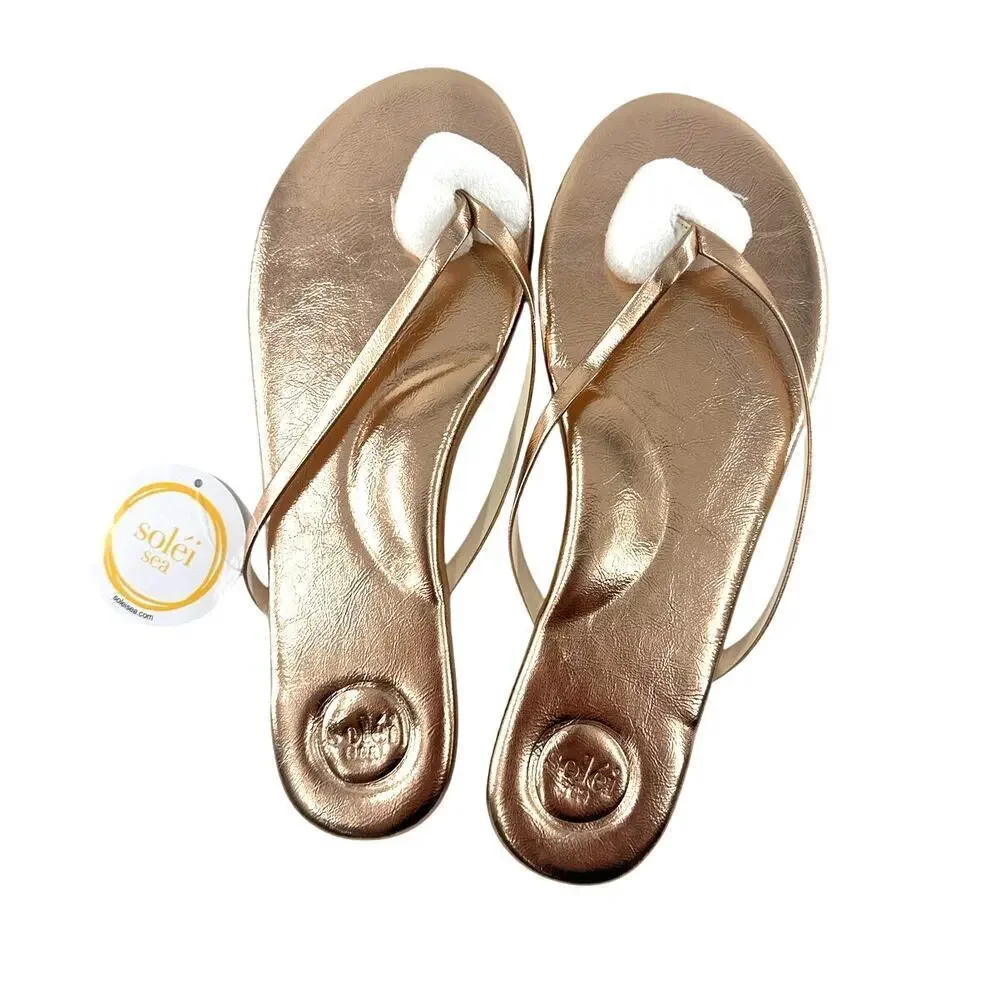 Solei Sea Women's Metallic Gold Copa Flip Flop Sandals Size 10